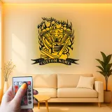 Arte LED in metallo con motore V-Twin | Insegna motociclistica personalizzata per garage | Targa biker su misura | Decorazione per man cave
