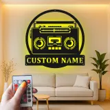 Cartel de metal personalizado con luz LED de boombox, regalo para amantes de la música, decoración retro para sala de juegos