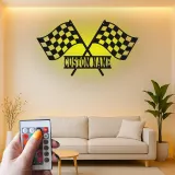Insegna in metallo LED personalizzata con bandiere da corsa - Regalo per appassionati di auto, decorazione per garage o man cave