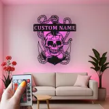 Insegna LED Teschio Pirata con Ancora | Arte Murale in Metallo Personalizzata | Decorazione Nautica per Man Cave e Regalo Personalizzato per Marinai