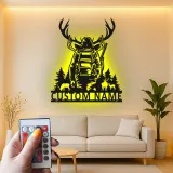 Insegna in metallo personalizzata per cacciatori con corna con luce LED regalo per appassionati di outdoor decorazione per cabin