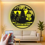 Décoration murale en métal LED personnalisée pour disc golf - Cadeau pour les golfeurs