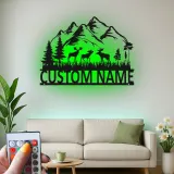Custom Moose Mountain Metal Sign | LED Rustic Wildlife Wall Art | Personalized Cabin Decor Gift for Nature Lovers