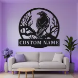 Custom Raven Metal Sign with LED | Personalized Gothic Bird Wall Art | Backlit Wildlife Decor for Entryway