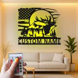 Personalisierte LED-Metall-Wandkunst mit Elch und Berg – Geschenk für Naturliebhaber, Hütten- oder Lodge-Deko