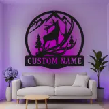Custom Elk Mountain Scene Led Light Metal Wall Art Personalized Gift for Nature Lovers Cabin Decor