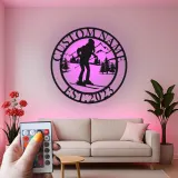 Décoration murale en métal personnalisée Ski avec rétroéclairage LED Cadeau personnalisé pour les passionnés de ski Décor de chalet ou de lodge