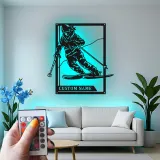 Custom Downhill Skier Metal Wall Art | Personalized LED Ski Sign | Laser Cut Steel Lodge Decor | Gift for Ski Lovers