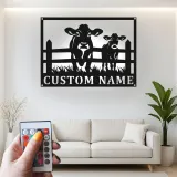 Insegna in metallo LED personalizzata con mucca e vitello - Regalo per agricoltori - Decorazione rustica per fienile