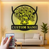 Custom Highland Cow LED Sign | Floral Metal Wall Art for Farmhouse Decor | Personalized Rustic Gift for Cow Lover