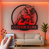 Insegna in metallo personalizzata con luce LED a forma di toro, regalo per allevatori, decorazione rustica per il soggiorno
