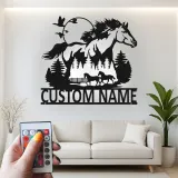 Custom Horse Metal Sign with LED | Personalized Equestrian Decor | Rustic Farmhouse Wall Art for Horse Lovers