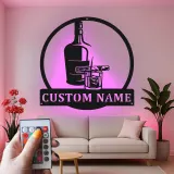 Décoration murale en métal personnalisée pour whisky et cigare avec rétroéclairage LED - Cadeau de bar personnalisé pour lui