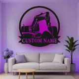 Décoration murale en métal personnalisée avec rétroéclairage pour excavateur - Cadeau de construction pour lui - Décor de garage ou d'atelier 1