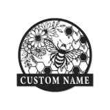 Personalisierte Bienen und Blumen LED Licht Metall-Wandkunst Geschenk für Naturliebhaber Gartenraum Dekor