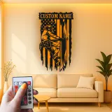 Custom Firefighter Metal Art | Personalized LED Name Sign for Firehouse Decor | Patriotic Wall Decor | Gift for Fireman