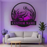 Décoration murale en métal LED personnalisée avec pélican - Cadeau côtier
