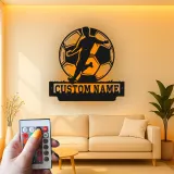 Cartel de Metal de Jugador de Fútbol Personalizado | Decoración Mural LED Personalizada | Decoración para Habitaciones de Atletas | Regalo de Fútbol con Nombre