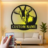 Custom Goat Metal Sign with LED | Personalized Farmhouse Wall Art | Rustic Barn Decor for Livestock Lovers & Homesteads