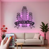 Insegna in metallo personalizzata con cactus e luce LED, regalo per amanti delle piante, decorazione per la casa in stile sud-ovest