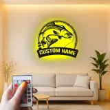 Panneau de pêche personnalisé avec LED | Décoration murale en métal sur mesure de bar | Déco prénom de pêcheur pour maison de lac et chalet