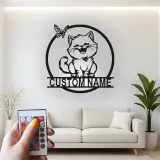 Custom Cat and Butterfly Led Light Metal Wall Art Personalized Gift for Cat Lovers Bedroom or Living Room Decor
