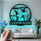 Personalisierte LED-Metall-Wandkunst mit Entenjagd-Szene – Geschenk für Jäger, Hütte oder Männerhöhle