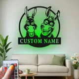 Insegna in metallo personalizzata con duo di asini LED per amanti della fattoria