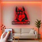 Cartel de metal LED personalizado de Pastor Alemán, regalo para amantes de los perros, decoración para la sala de estar