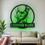 Gothic Raven LED Metal Sign | Personalized Crow Wall Art | Custom Name Decor for Home & Office