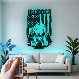 Décoration murale en métal personnalisée pour chasseurs de cerfs avec rétroéclairage LED - Cadeau personnalisé pour chasseurs - Décor de cabane rustique