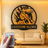 Cartel de metal personalizado de luz LED de dinosaurio T-Rex regalo personalizado para la habitación o sala de juegos de los niños