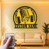 Individuelles Podcast-Studioschild | Vintage Mikrofon Metallkunst mit RGB-LED-Lichtern | Personalisierte Musiker Namensdekoration