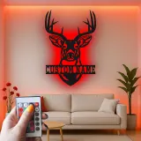 Décoration murale en métal personnalisée avec tête de cerf, rétroéclairage LED, cadeau pour chasseurs, décoration de lodge rustique