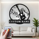 Personalisiertes Gitarrenschild mit LEDs | Individuelle Metall-Wandkunst für Musikstudio-Dekor | Geschenk für Musiker