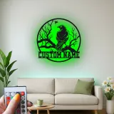 Enseigne en métal Raven personnalisée avec LED | Décoration murale gothique personnalisée | Silhouette d'oiseau rétroéclairée pour la maison et le bureau
