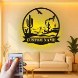 Custom Desert Landscape Led Light Metal Wall Art Personalized Southwest Decor Gift Living Room Western Style