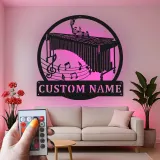 Decoración mural de metal personalizada con marimba | Letrero LED a medida para sala de música | Placa con nombre para músico | Decoración de estudio
