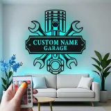 Personalisierte Garage LED-Schild | Individuelle Metall-Wandkunst für Mechaniker | Geschenk für Autoliebhaber