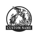 Décoration murale en métal personnalisée Phoenix et Floral avec rétroéclairage LED - Cadeau pour couples pour la chambre ou le salon