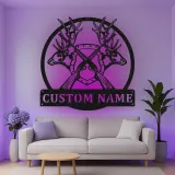 Décoration murale en métal personnalisée avec éclairage LED en forme de bois de cerf - Cadeau personnalisé pour chasseur - Décor de cabane ou de lodge