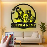 Cartel de metal con grapadora cargadora para tala | Decoración mural LED personalizada para leñador | Decoración para maquinaria pesada para sala de ocio