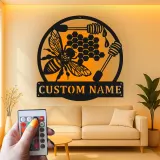 Décoration murale en métal personnalisée Abeille et Rayons de miel avec rétroéclairage