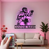 Cartel LED personalizado de receptora de softball | Arte mural de metal personalizado para habitación de chicas | Regalo para atleta femenina | Decoración de guardería deportiva