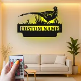 Pheasant Metal Wall Art with LED | Custom Name Sign for Hunters | Cabin & Lodge Decor | Ring-Necked Bird Silhouette