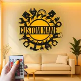 Insegna da Garage Personalizzata con LED | Insegna in Metallo per Strumenti da Meccanico | Decorazione per Officine per Appassionati di Auto
