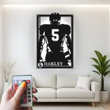 Cartel de metal personalizado de jugador de fútbol americano | Decoración deportiva LED personalizada | Arte mural para sala de juegos | Regalo para deportistas