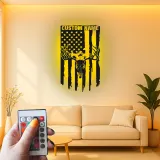 Cartel de metal personalizado con calavera de ciervo y bandera americana, regalo único para cazadores, decoración rústica para cabañas o man cave