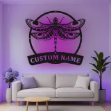 Insegna in metallo LED a forma di libellula personalizzata, regalo per amanti della natura, decorazione per camera da letto o giardino 3
