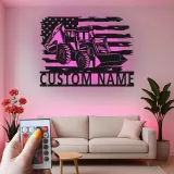 Insegna in metallo LED personalizzata a forma di trattore - Regalo per agricoltori - Decorazione per garage o man cave